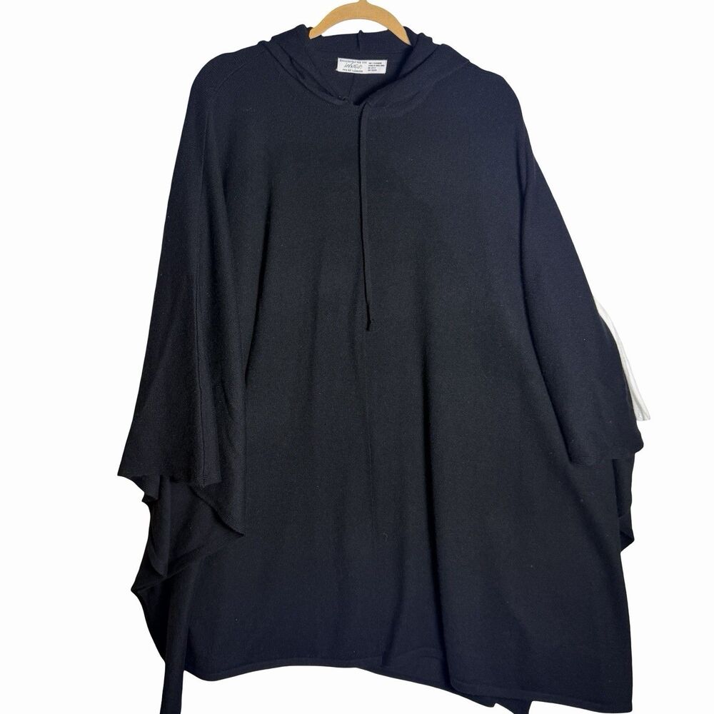 Lord & Taylor Hooded Poncho Sweater Black 100% Cashmere Two Ply Hoodie Vintage